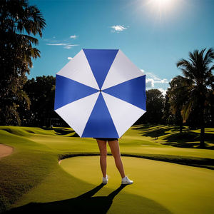 Parapluie de golf droit coupe-vent pliable avec logo personnalisé et ouverture automatique manche en bois cadeau d'affaires extérieur - Product Image 1