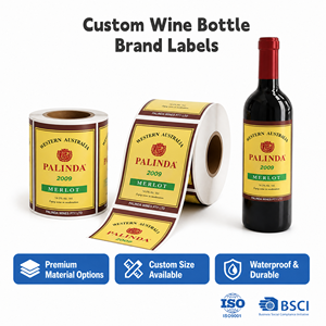 Customized <b>logo</b> Printed Wine Label Manufacturers Wholesale Wine Labels Wine Bottle <b>Stickers</b> Hot Stamping <b>Sticker</b> Labels - Product Image 2