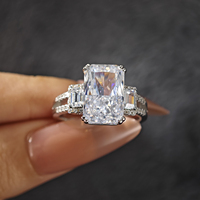 Bague de Mariage Peishang en Argent Sterling 925 avec Pierre Radiante et Zircon, Sertie de Pierres Latérales Baguette, Collection Mariage