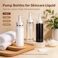 Flacon distributeur de lotion rond de luxe en PET, blanc, noir, transparent, en plastique, avec pompe transparente pour gel douche et sérum