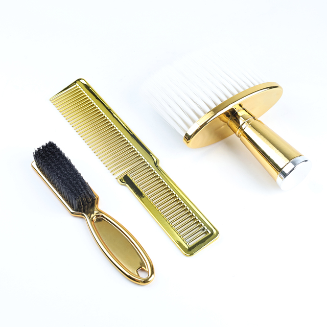 Custom Logo Gold Eco-Friendly Portable Barber Salon Tool Set Plastic Handle Neck Cleaner Duster Beard Brush Comb Clipper Haircut