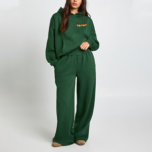 Ensemble 2 pièces pour femme, style hip-hop, grande taille, épaules tombantes, en molleton 100% coton, hiver, décontracté, confortable. - Product Image 1