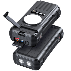 Chargeur solaire à charge rapide 40000mAh pour <span class=keywords><strong>téléphone</strong></span> portable avec manivelle intégrée, 4 câbles, lumière <span class=keywords><strong>SOS</strong></span>, thermomètre - Product Image 1