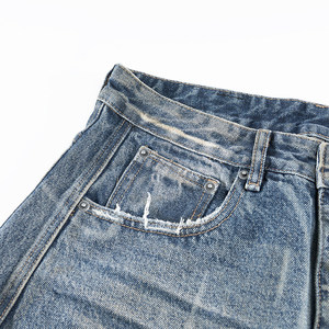 Vaqueros de mezclilla de corte <span class=keywords><strong>recto</strong></span> de tiro medio con efecto de ondas de agua de marca de moda para <span class=keywords><strong>hombre</strong></span>, estilo casual lavado de otoño, ajuste holgado, botones estilo hip hop - Product Image 3