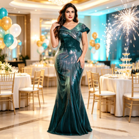 Robe de soirée sirène à sequins grande taille IMPEREA, col en V, manches courtes, taille drapée, pour invitées de mariage, bal de promo, gala