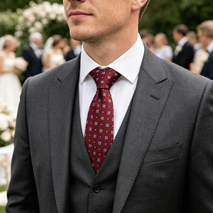 Cravates classiques en polyester pour hommes, motif géométrique à pois rouges, tissées jacquard, écologiques, pour le bureau, les mariages, les garçons d'honneur et le quotidien - Product Image 1
