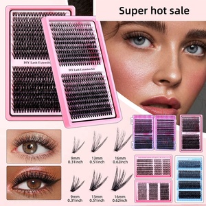 Precio de fábrica: Kit de pestañas postizas DIY en racimo 30-100D 0.07mm, segmentos de pestañas precortados con adhesivo y sellador - Product Image 1