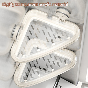 Cốc hút treo tường một lớp lưu trữ phòng Tắm Giá tắm Caddy Acrylic góc kệ với móc có thể tháo rời - Product Image 5
