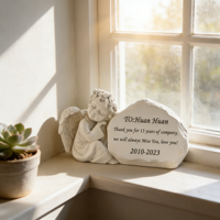 Statue commémorative d'ange gravée sur mesure, ange endormi en résine artisanale avec couronne florale, cadeau personnalisé pour la perte d'un animal de compagnie