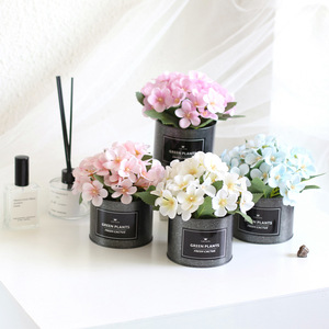 Begonia Hydrangea Tin Sticker Wall Hanging Set Simulation Potted Plant Small Bonsai with Fake Flower Craft <b>Ornaments</b> - Product Image 1
