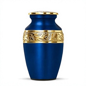 Urna Funeraria Azul con Banda de Hojas Doradas, Recipiente para Cenizas de Adultos, Urna Duradera para Guardar Cenizas, Recuerdo Funerario para Cenizas de Hombre y Mujer - Product Image 1