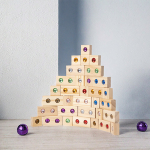 Juego de bloques de madera Montessori, bloques de calle apilables con piedras brillantes acrílicas, gemas de cristal y ladrillos de diamante para niños - Product Image 3