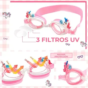 Lunettes de natation anti-buée pour enfants avec protection UV, lentille en PC, monture en plastique, design licorne pour enfants, protection maximale, couleur rose - Product Image 3