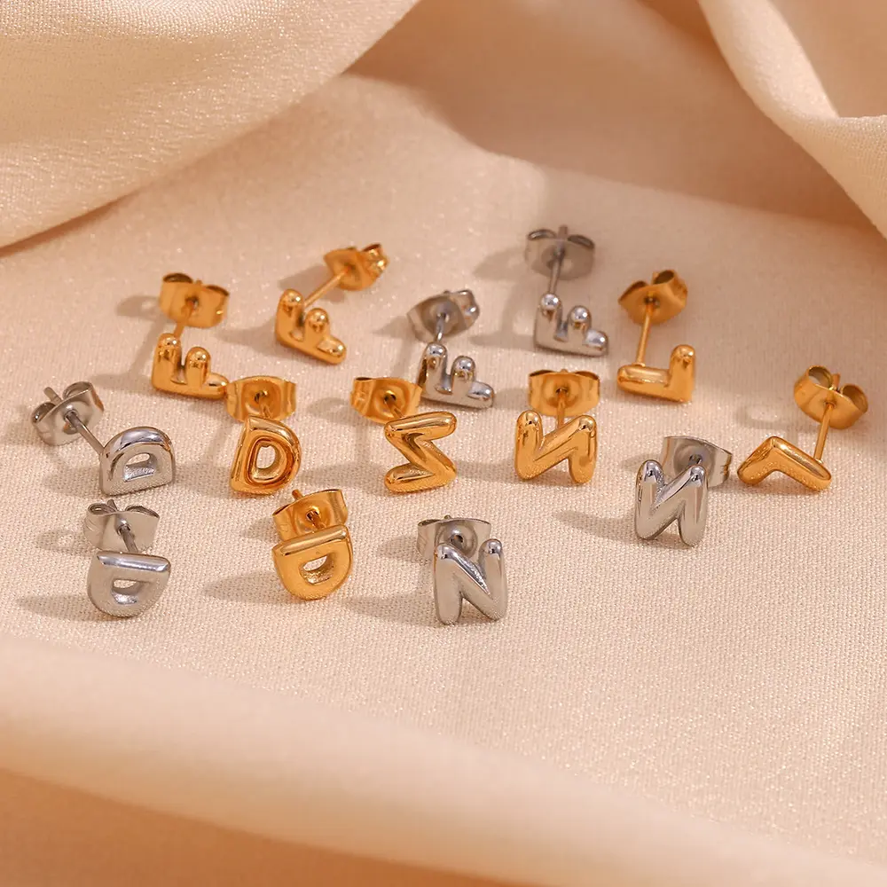 Hot Sale 18K Gold Stainless Steel balloon A-Z Initial letter stud earrings for woman