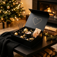 Coffret Cadeau Cosmétique Noir Personnalisé avec Sérums, Crèmes, Masques, Pochette, Diffuseurs, Bougies, Emballage Marbre – Vente en Gros, Ensemble Éco-Responsable