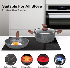 New Unique Aluminum Cooking Pot and <b>Pan</b> Set Durable 8Pcs Forged Die <b>Casting</b> Non Stick Marble Cookware Set with Wood Handle - Product Image 4