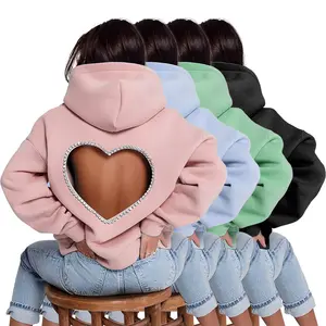 Wholesale New Arrival Plain Heavyweight Oversized Hooded Pullover Autumn Women Loose Hoodies With Heart Back Cutout