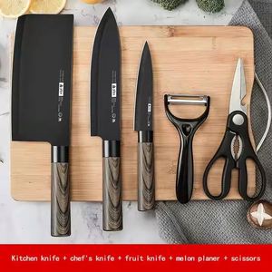 Juego de Cuchillos de Cocina de Fábrica, Cuchillo para Cortar Huesos, Hoja de Acero Inoxidable y Mango de Plástico con Aspecto de Madera, con Soportes, Juego de Cuchillos de Chef - Product Image 2