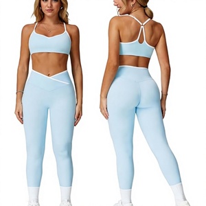 Conjuntos Deportivos para Mujer de 2 Piezas, Top Deportivo Corto con Bloques de Color y Tirantes, Sin Relleno, Sin Costuras, Leggings de Cintura Alta para Gimnasio, Yoga, Pilates - Product Image 5