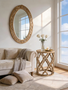 Mesa Auxiliar Hoolnn HL232 de Estilo Rústico Francés, Hecha a Mano con Madera Sólida de Olmo Reciclado, para Sala de Estar, Hotel u Hogar - Product Image 1