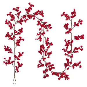 1.8 미터 크리스마스 장식을위한 잎이없는 인공 레드 베리 덩굴 홈 파티 결혼식을위한 가짜 베리 화환