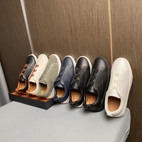 Z E G N Chaussures décontractées respirantes pour hommes, en cuir grainé, à bande élastique, sans lacets, confortables pour la marche, avec embout renforcé
