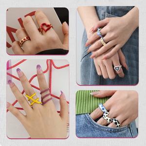 Venta al por mayor a granel personalizado de moda Nueva joyería de moda coreana Y2K lindo colorido esmalte anillos de dedo para mujeres niñas mejores amigos regalos - Product Image 4