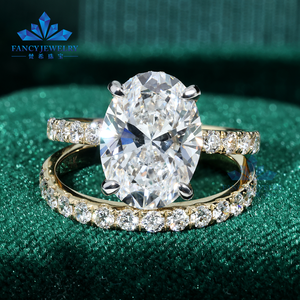 Fabriek Custom 10K 14K 18K Massief Goud 4ct Ovale Moissanite Verborgen Halo Verlovingsring Set Met D Kleur Gra Gecertificeerd Voor Feest - Product Image 2