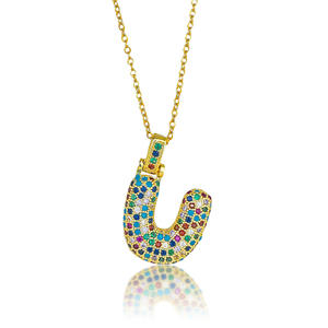 DAIHE 뜨거운 판매 랩 가수 목걸이 다채로운 지르콘 영어 편지 펜던트 목걸이 26 글자 뚱뚱한 매력 목걸이 보석 - Product Image 3