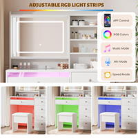 Ensemble blanc de 39,4 pouces avec bureau en verre, bande lumineuse RGB, miroir LED intelligent, station de charge, coiffeuse