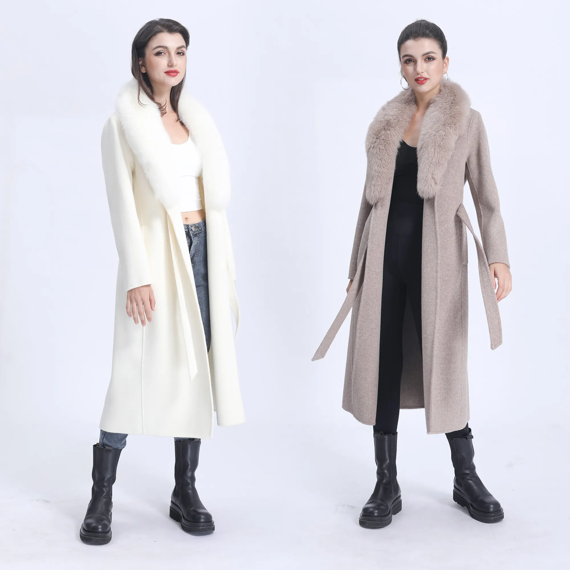 Bán Buôn Phụ Nữ Thời Trang Cashmere Fox Fur Collar Wool Coat