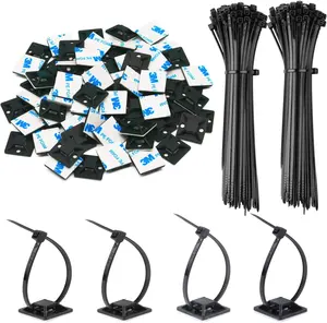 Elehk Plastic Cable Tie Mounting Base Gripper Pa66 Nylon Tie Mount Back Adhesive Nylon Fixed Wire Cable Tie Mounts