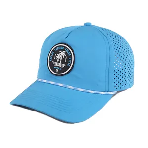 Cappello da Baseball con foro di taglio Laser perforato con toppa in gomma a 5 pannelli personalizzato cappello da camionista con berretto sportivo impermeabile
