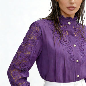 Blusa de Encaje Morado Premium para Mujer, Personalizable, con Cuello Alto, Estilo Moderno y Elegante, Venta al por Mayor OEM/ODM para Boutiques - Product Image 1