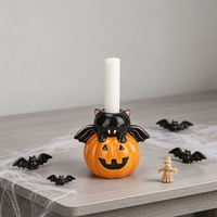 Redeco Porte-bougie en céramique en forme de citrouille fantôme, support pour bougie chauffe-plat d'Halloween, décor de table mignon Jack-o'-lantern pour la maison