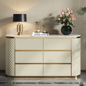 Entrée de la salle à manger de luxe <span class=keywords><strong>Buffet</strong></span> en bois avec dessus en marbre <span class=keywords><strong>Buffet</strong></span> avec tiroir de rangement Console dorée Armoire de cuisine en cuir blanc - Product Image 2
