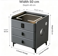 Lemari Nakas Kayu dengan Kunci Sandi, 3 Laci, Pengisian Daya Nirkabel, Lampu Ambient, Speaker Bluetooth, Kaca