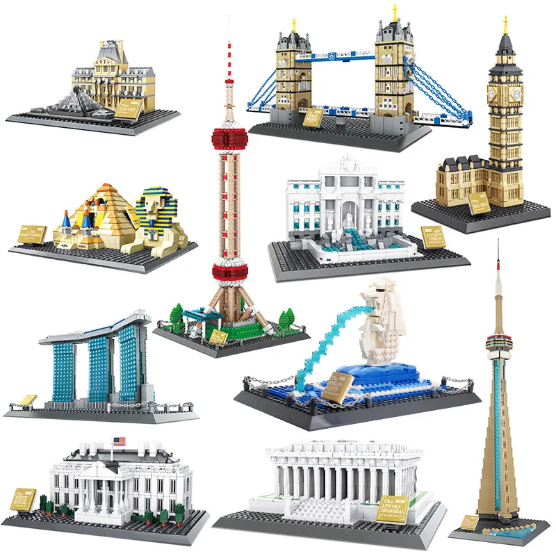 Atacado Educação Brinquedos 3D Modelos World Famous Building Model Toy city Blocks Brinquedos para Crianças