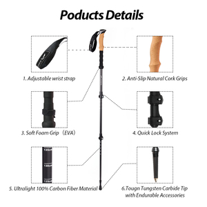 KingGear Bastoni <span class=keywords><strong>da</strong></span> <span class=keywords><strong>Trekking</strong></span> a 3 Sezioni, <span class=keywords><strong>Bastoncini</strong></span> Telescopici Ultra-resistenti in Carbonio Personalizzati - Product Image 4