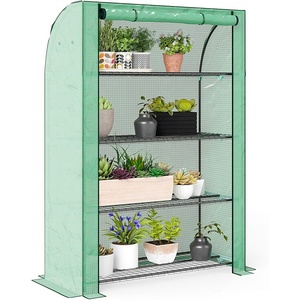 Modern PE <strong>Greenhouse</strong> for <strong>Balcony</strong> 4-Tier Steel Frame with Zip Door &amp; Roll-up for Vegetables Plants Flowers - Product Image 1