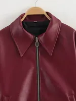 Damen Motorrad-Bikerjacke aus Kunstleder Wasserdicht mit Reißverschluss Langarm Oberbekleidung Lässige Neue Mäntel für den Herbst