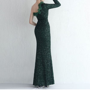 فستان سهرة نسائي أنيق بأكمام واحدة بطراز ساطع فستان حفلة عصري جديد مع خصر طبيعي للحفلات - Product Image 1