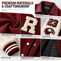 Blouson universitaire vintage personnalisé en feutre avec broderie chenille et sergé, style baseball, pour l'hiver – Fabricant