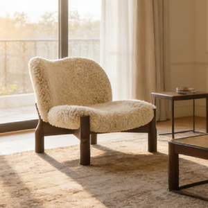 Fauteuil lounge moderne en <span class=keywords><strong>laine</strong></span>, pieds en bois, fauteuil moelleux en tissu Teddy, fauteuil d'appoint en bouclette crème, mobilier de chambre à coucher, salon, design - Product Image 1