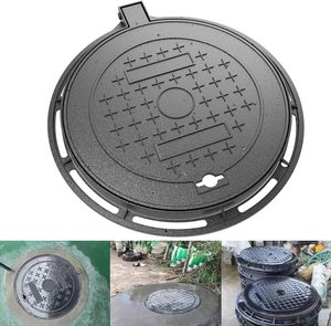 Coperchio per Pozzetto <span class=keywords><strong>in</strong></span> Ghisa Divino, Resistente, per Vialetti e Fosse Settiche, con Base, Rotondo, Nero, Antiscivolo, per Ispezione - Product Image 2