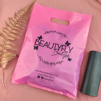 Sacs de Shopping en Plastique Roses Personnalisés avec Logos, Réutilisables, Poignée Découpée, pour Emballage de Vente au Détail de Boutique