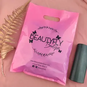 Benutzer definierte Boutique-Einzelhandel verpackung Rosa wieder verwendbare Trage tasche Gestanzter Griff Kunststoff-Einkaufstaschen mit Logos