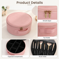 Sac de maquillage rond à LED avec miroir, portable, pour voyage, organiseur de cosmétiques, logo personnalisé, vente en gros