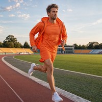 Ensemble sportif d'hiver pour homme personnalisé en 3 pièces, coupe-vent à capuche, t-shirt, short, 100% polyester, respirant, réfléchissant, pour l'extérieur