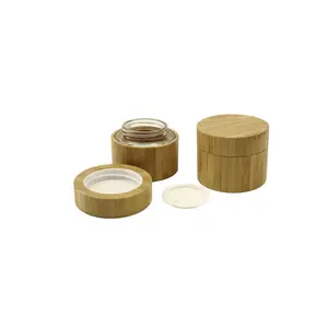 Bamboe Crème Cosmetische Glazen Container 50Ml Glazen Binnenste Houten Bamboe Gezichtscrème Pot Voor Cosmetische Verpakkingen